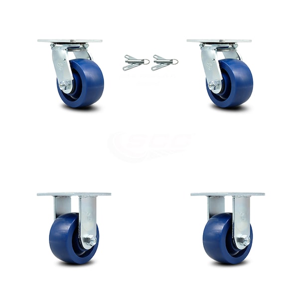 Service Caster 4 Inch Solid Polyurethane Caster Set with Roller Bearings 2 Swivel Lock 2 Rigid SCC-30CS420-SPUR-BSL-2-R-2 - main